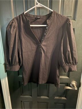 Express Black Puff-Sleeve Henley Top